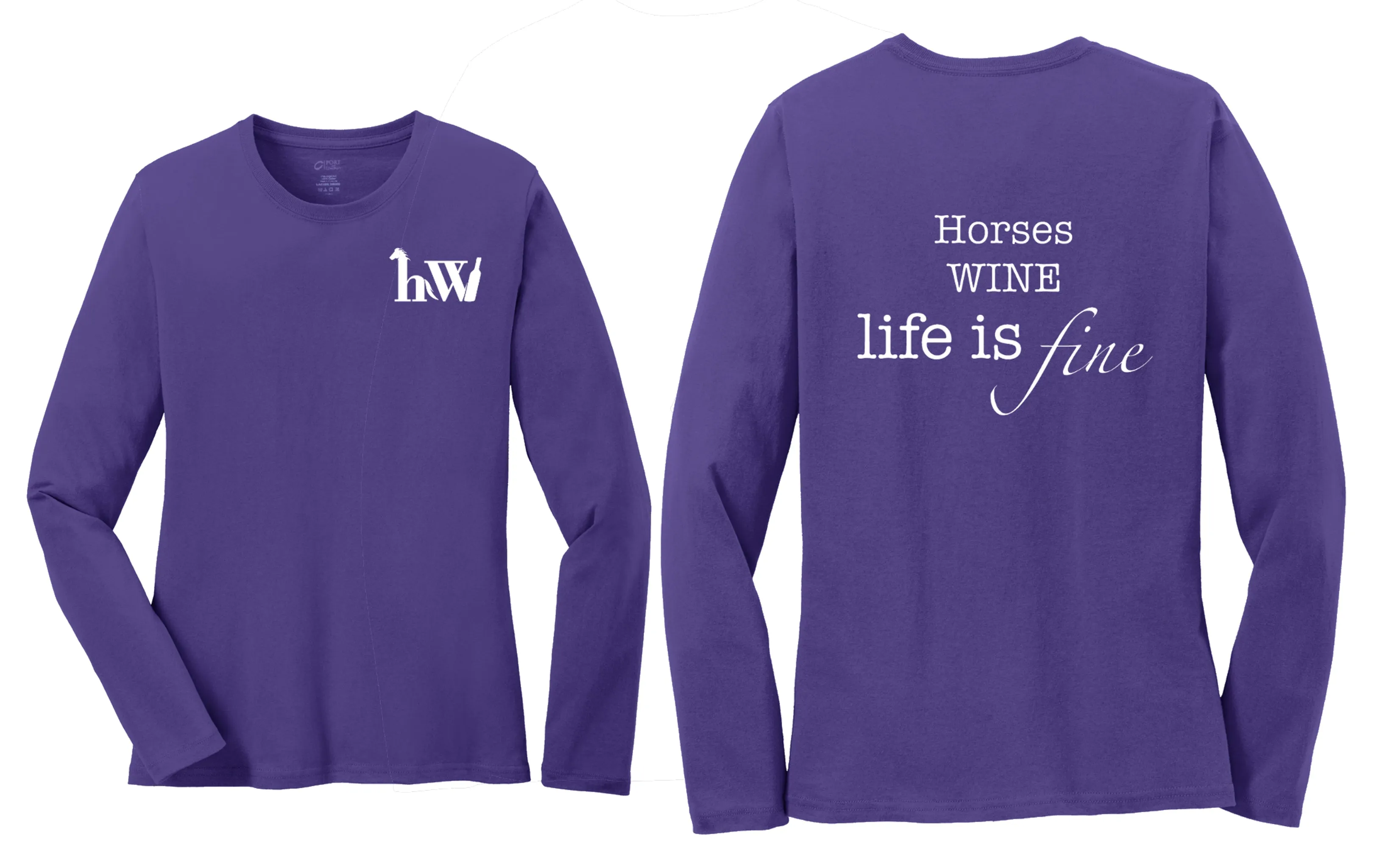 Long Sleeve T-Shirt - Horses WINE Life Is Fine