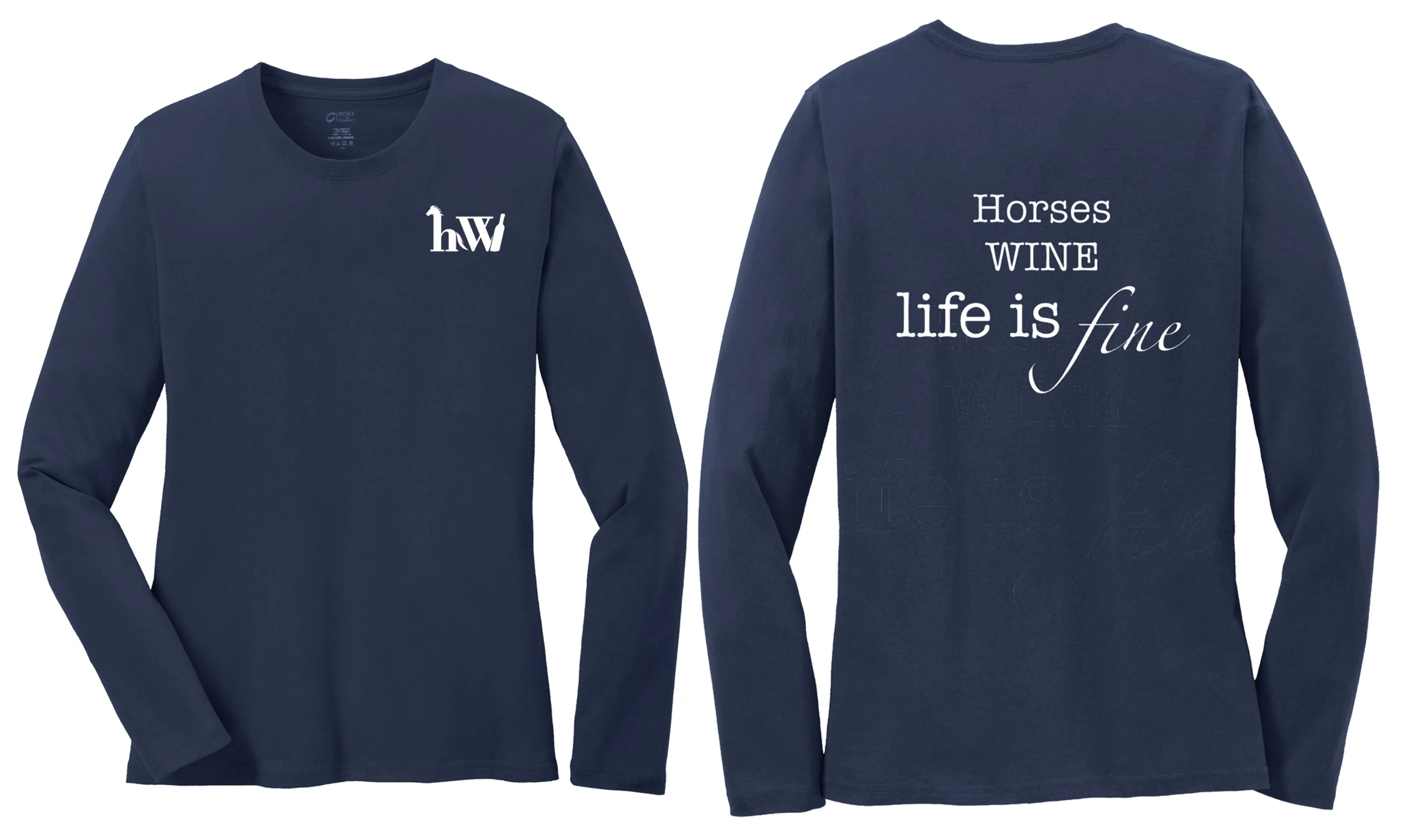 Long Sleeve T-Shirt - Horses WINE Life Is Fine