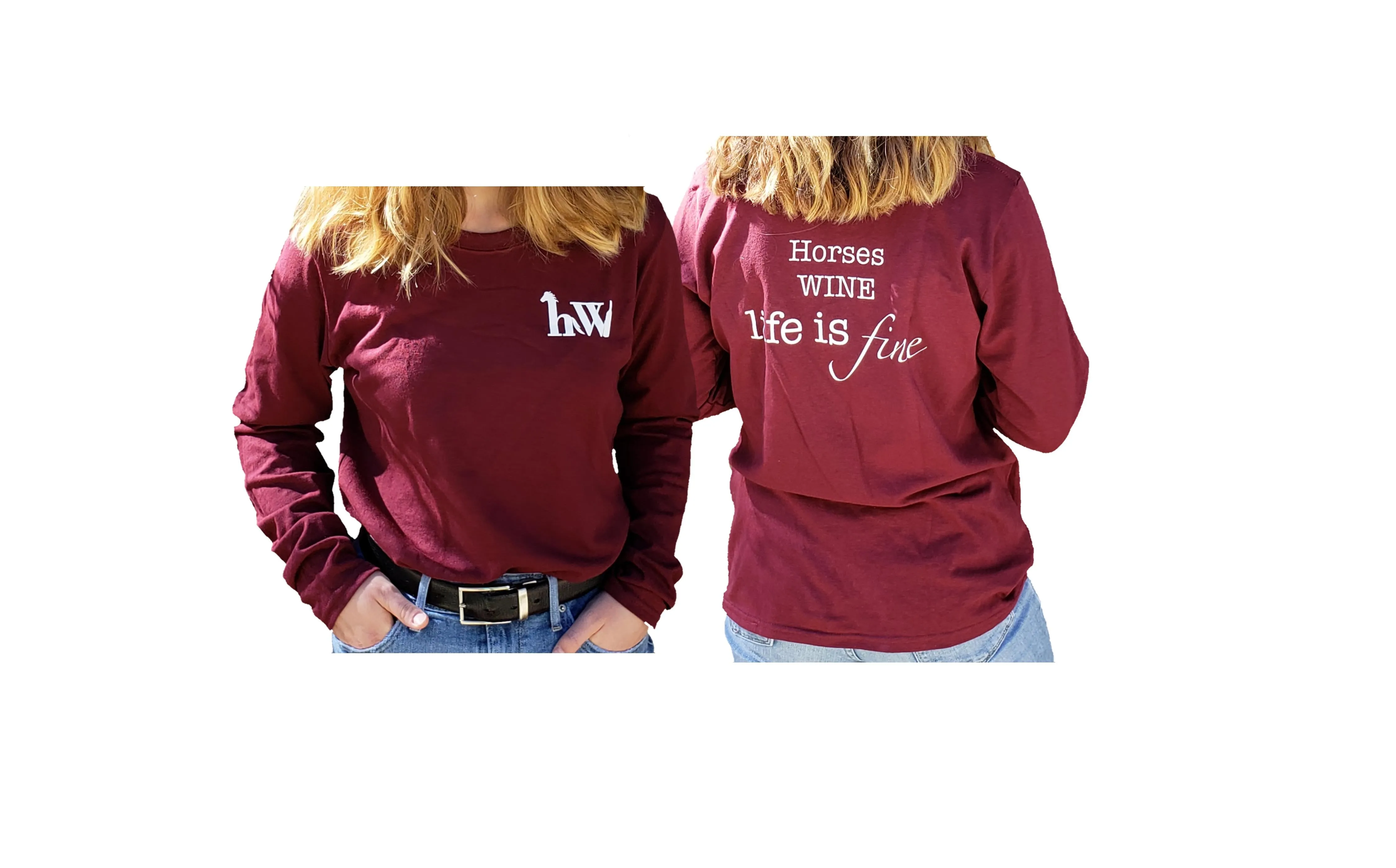 Long Sleeve T-Shirt - Horses WINE Life Is Fine