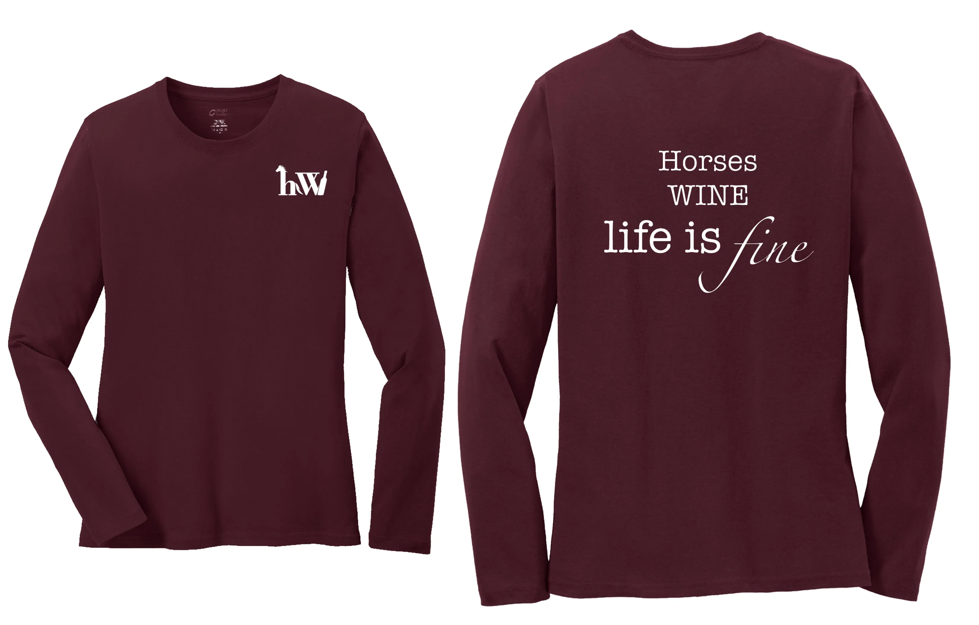 Long Sleeve T-Shirt - Horses WINE Life Is Fine
