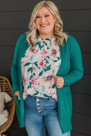 Lovely New Day Open Front Knit Cardigan- Kelly Green