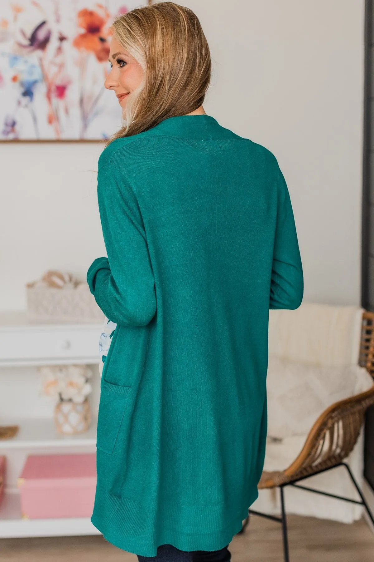 Lovely New Day Open Front Knit Cardigan- Kelly Green