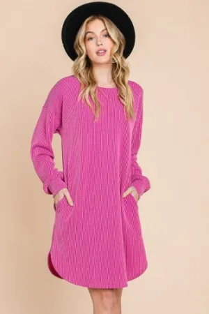 Magenta Urban Ribbed L/S Dress