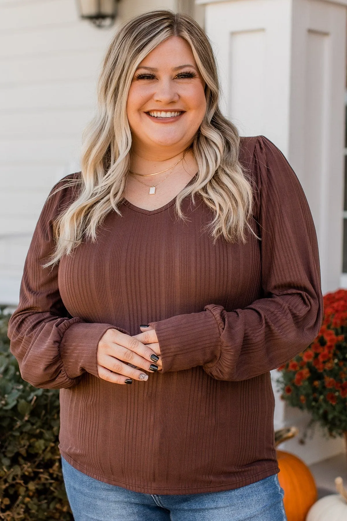 Majestic Memories Ribbed Knit Top- Chocolate