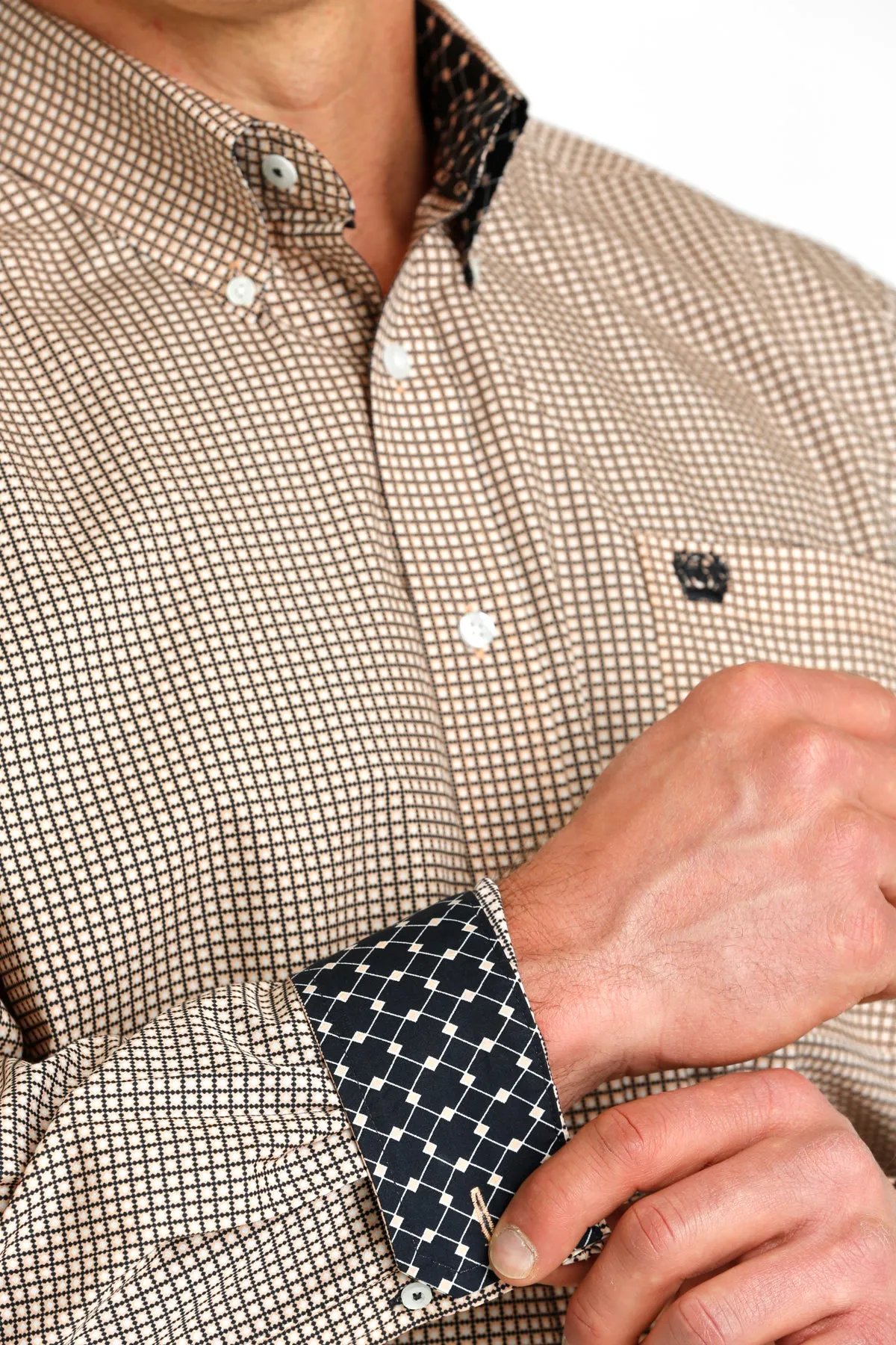 Mens Cinch LS Print Coral Shirt