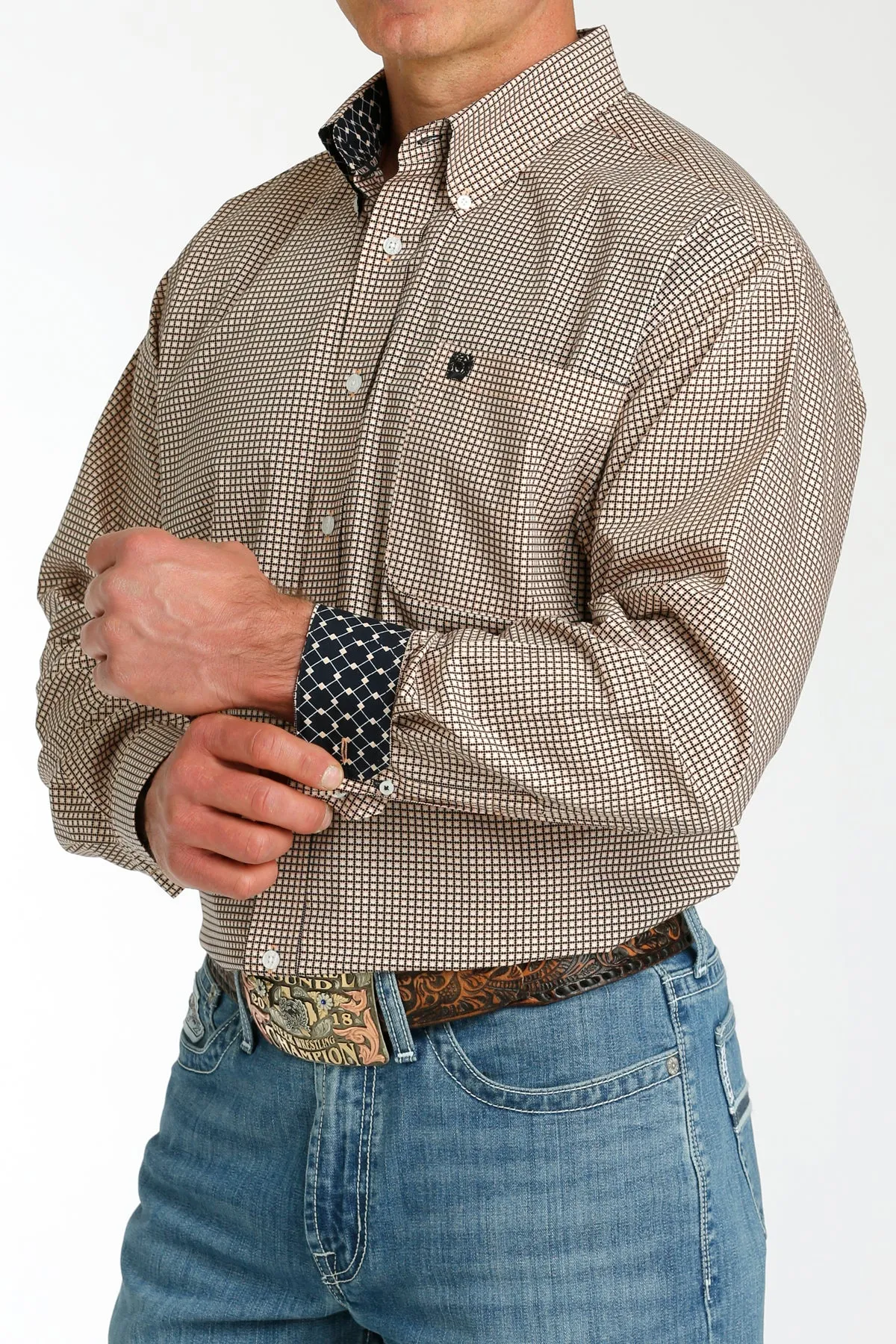 Mens Cinch LS Print Coral Shirt