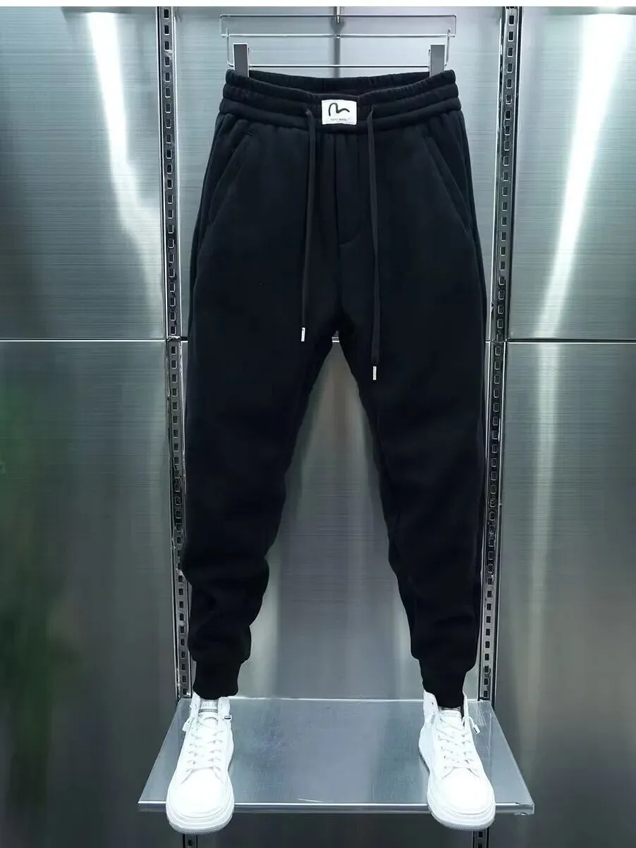 Men's Sweatpants Solid Loose Fit Mens Sweatpant Winter Warm Fleece Joggers Pants Unisex Elastic Waist Track Pants Male Trousers