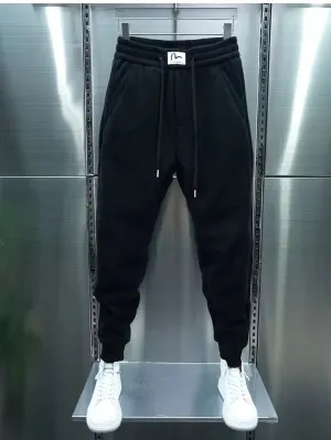 Men's Sweatpants Solid Loose Fit Mens Sweatpant Winter Warm Fleece Joggers Pants Unisex Elastic Waist Track Pants Male Trousers