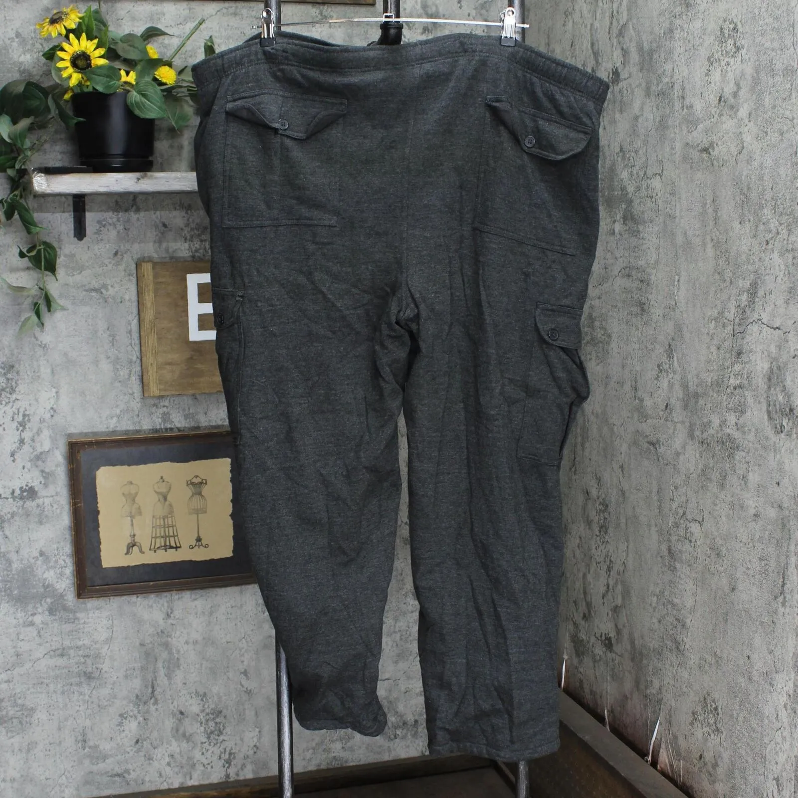 Mens Vintage Thermal Lined Cargo Sweatpants Charcoal Gray 3XL Big