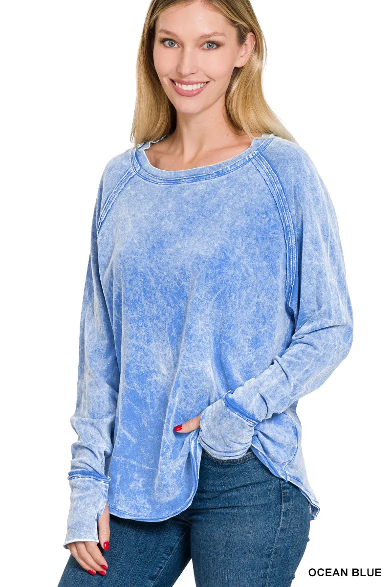 Mineral Wash Top With Thumb Hole
