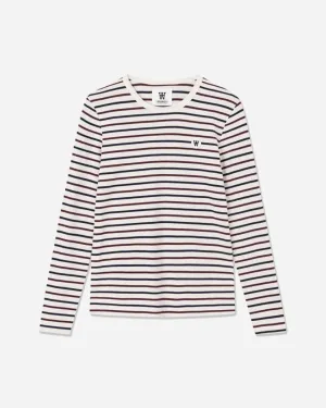 Moa stripe long sleeve - Off-white/Burgundy stripes