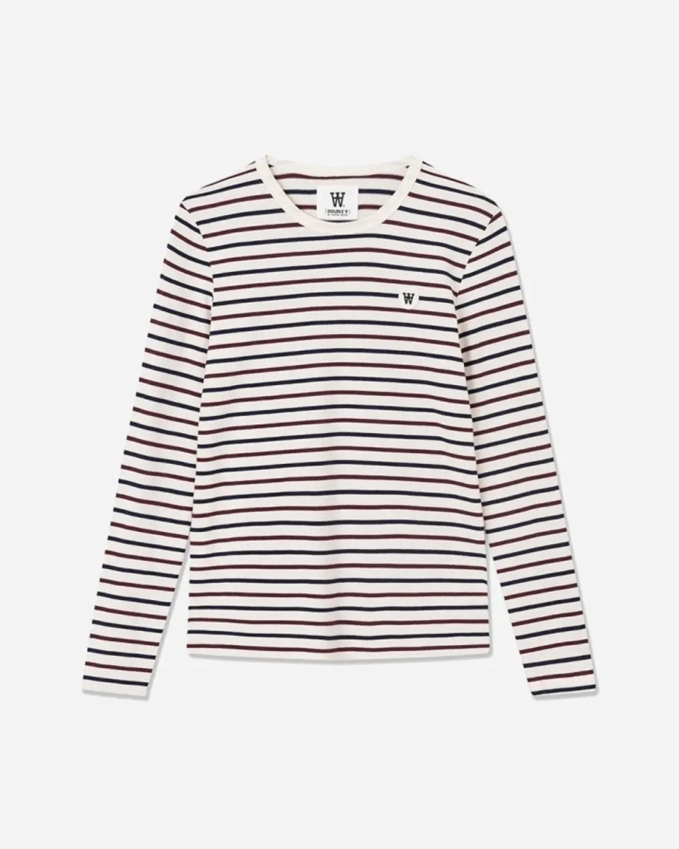Moa stripe long sleeve - Off-white/Burgundy stripes