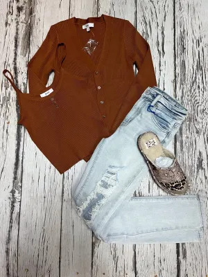 Mocha Brown Button-Front Tank