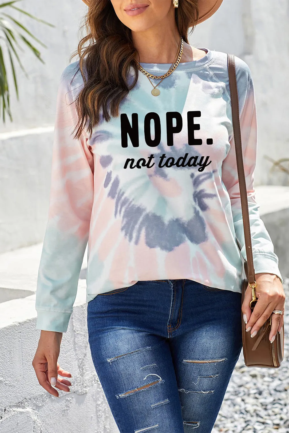 Multicolor NOPE Not Today Tie Dye Print Graphic Sweatshirt