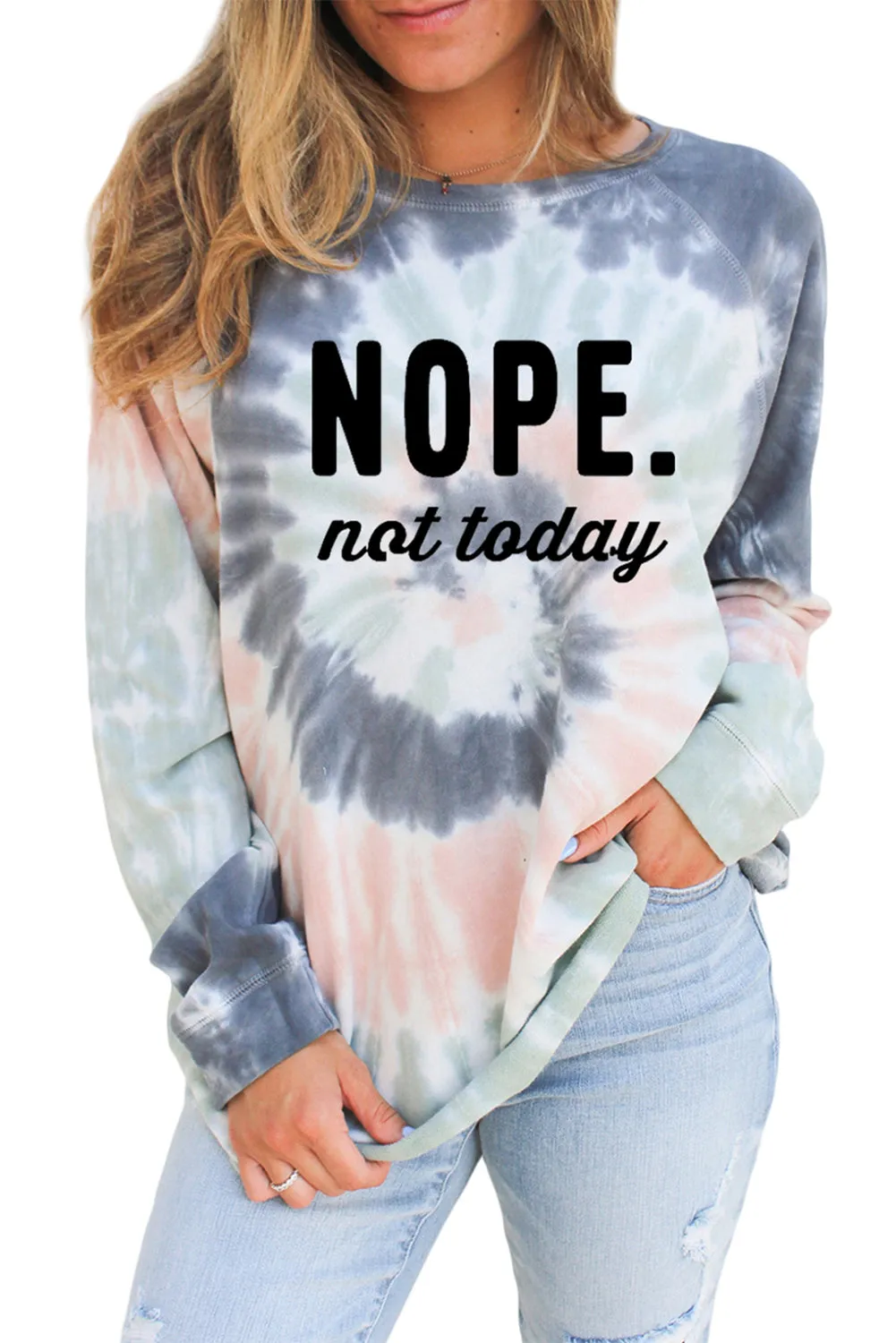 Multicolor NOPE Not Today Tie Dye Print Graphic Sweatshirt