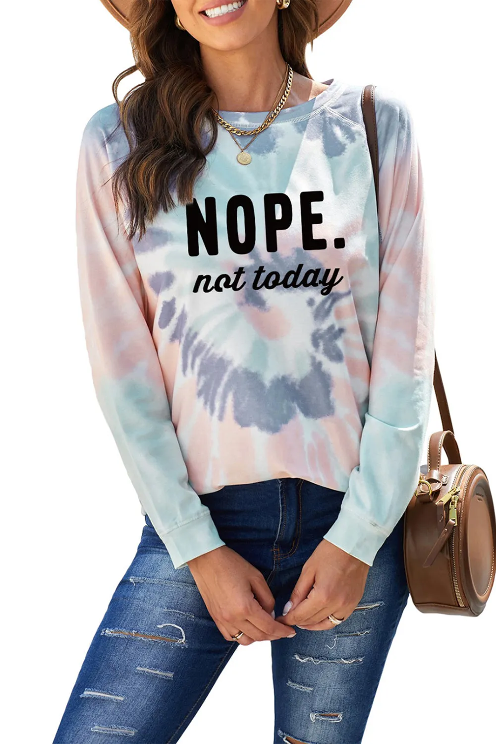 Multicolor NOPE Not Today Tie Dye Print Graphic Sweatshirt