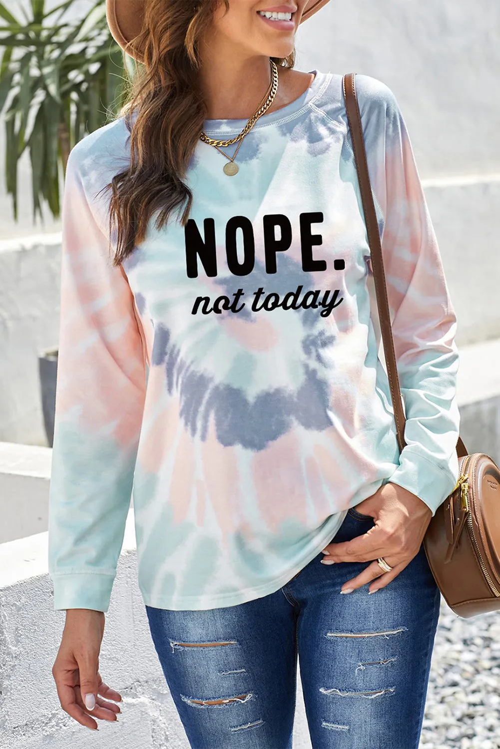 Multicolor NOPE Not Today Tie Dye Print Graphic Sweatshirt
