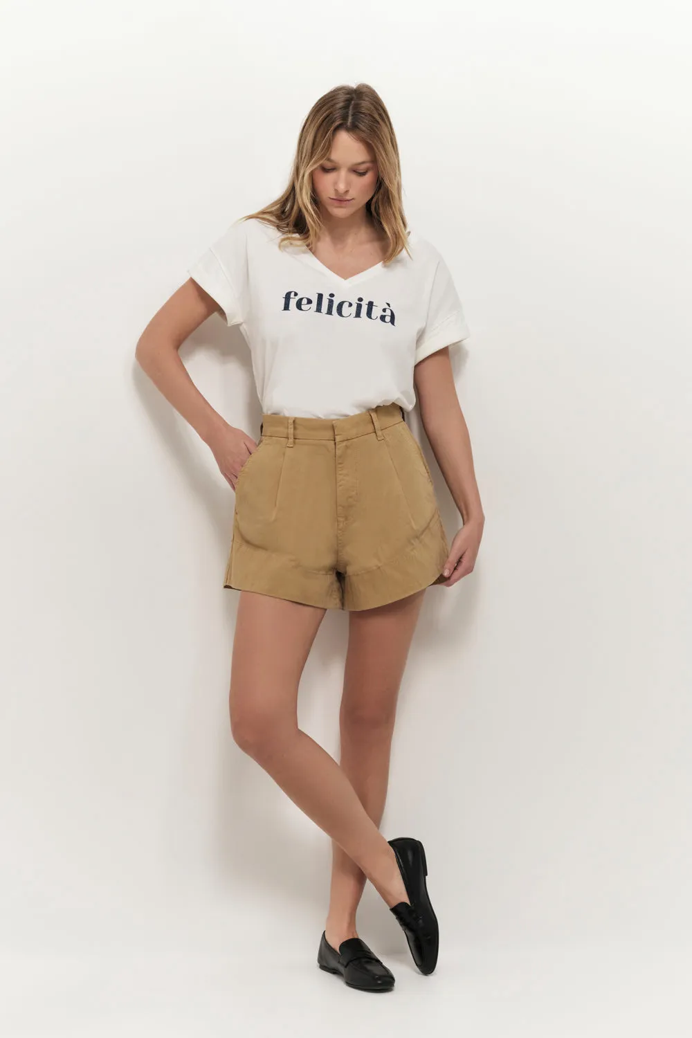 MUM - T-shirt écru coton bio message bleu pailleté