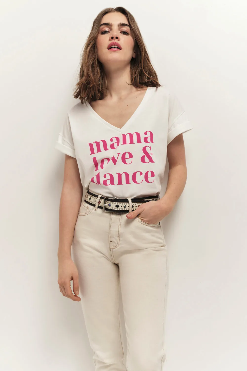 MUM - T-shirt écru coton bio message fuchsia