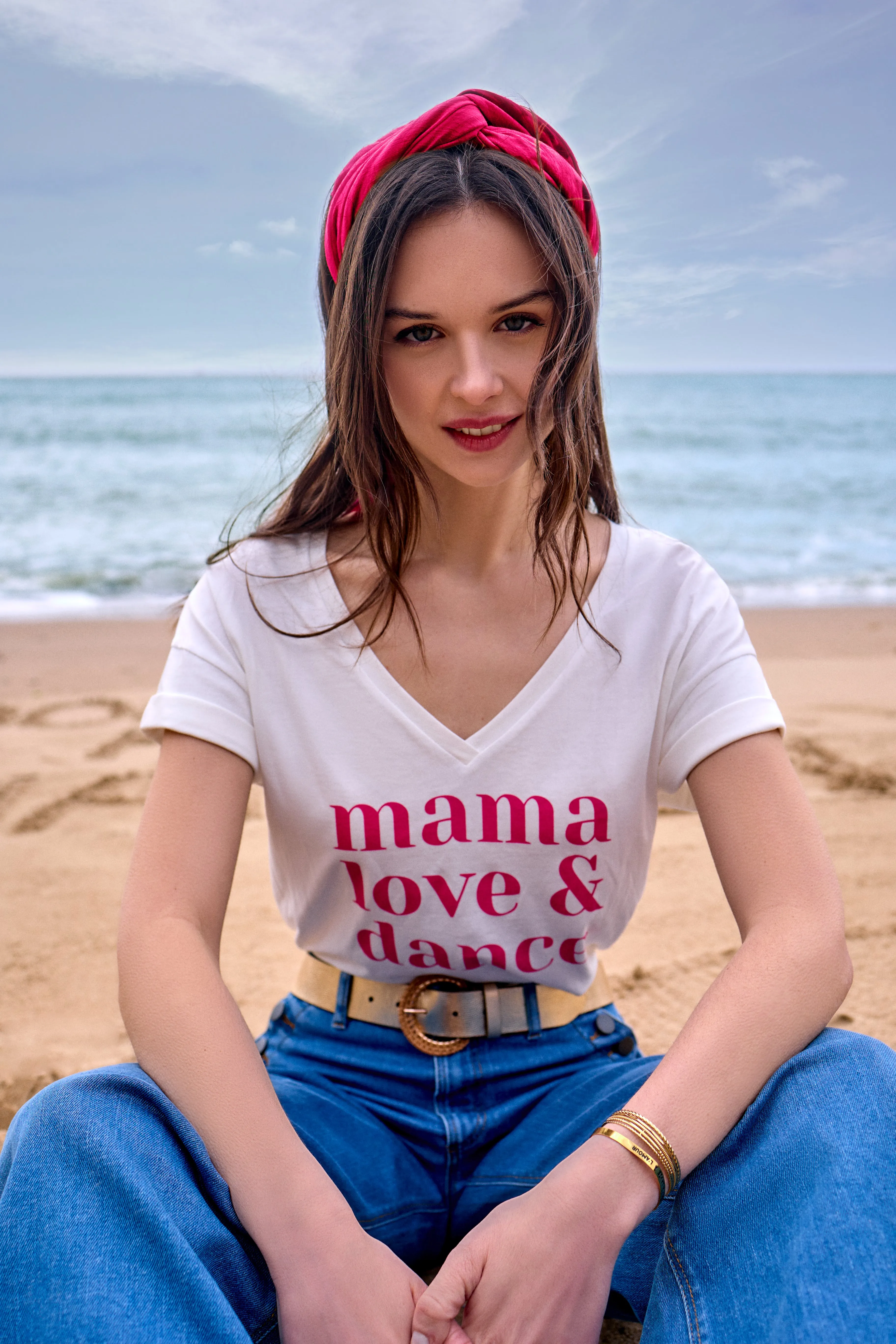 MUM - T-shirt écru coton bio message fuchsia