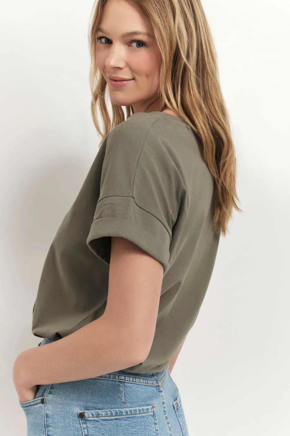 MUM - T-shirt kaki coton bio message doré pailleté