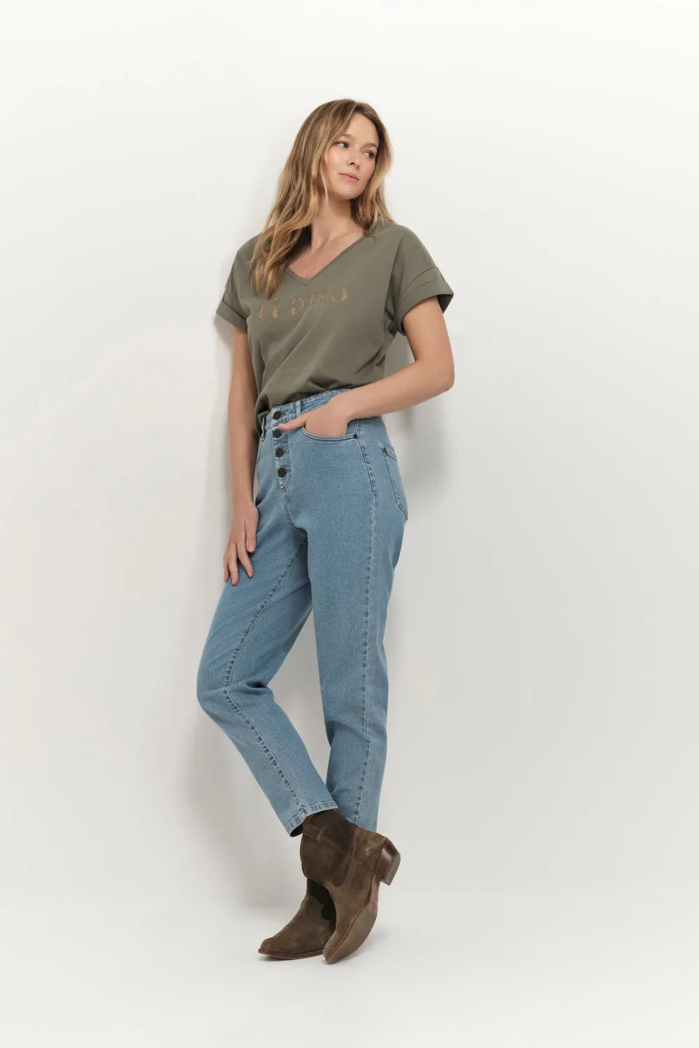 MUM - T-shirt kaki coton bio message doré pailleté