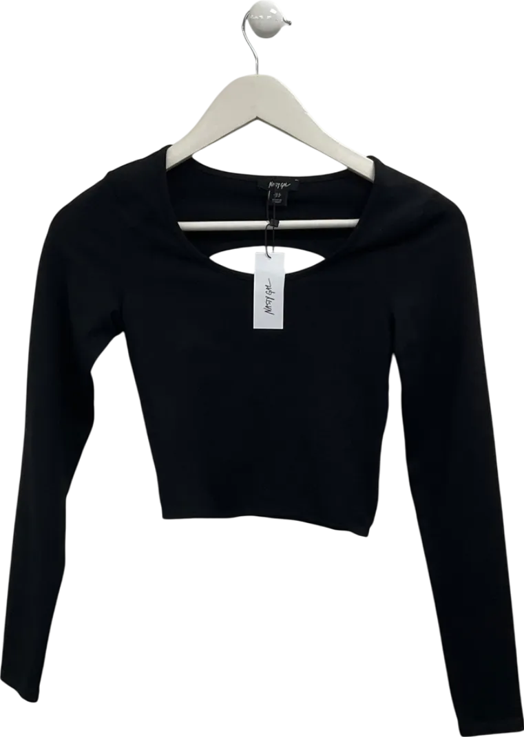 Nasty Gal Black Scoop Neck Twist Back Top UK 8