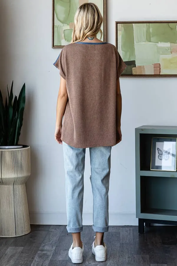 Natalie Ribbed Color Block Top