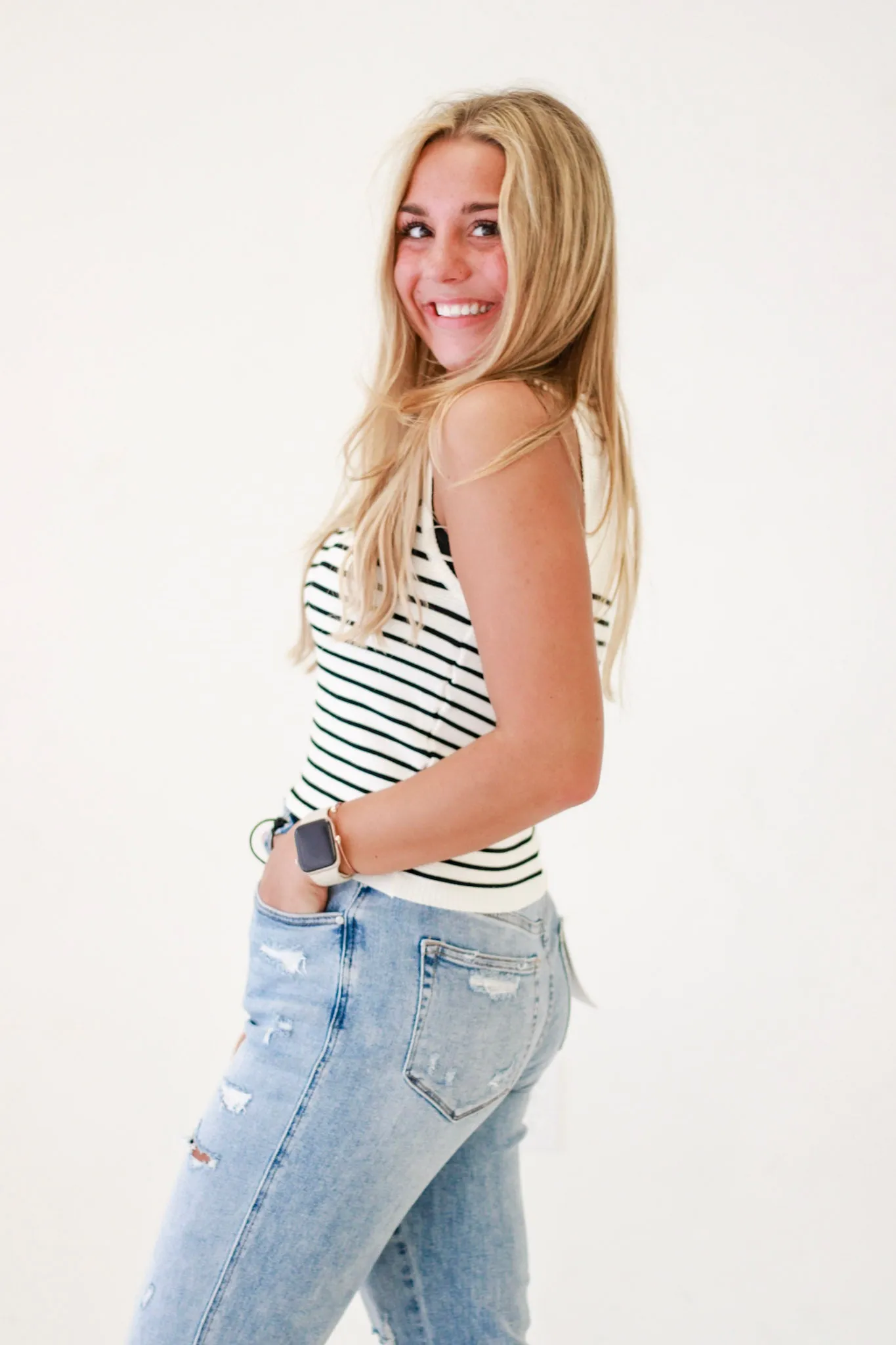 Nautical Vibes Striped Sleeveless Tank in Off White