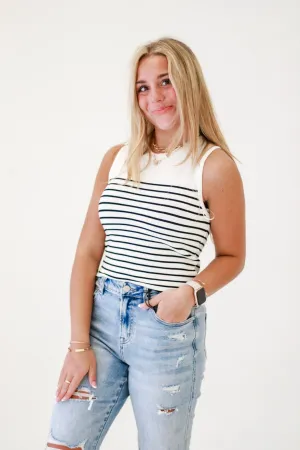 Nautical Vibes Striped Sleeveless Tank in Off White