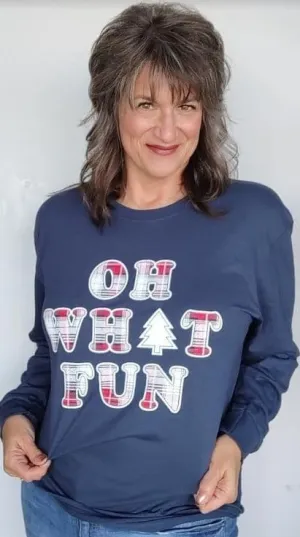 Navy Oh What Fun Long Sleeve T shirt