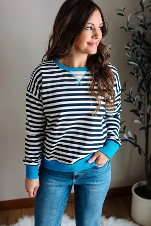 Nori Contrast Rib Stripe Sweatshirt - Navy