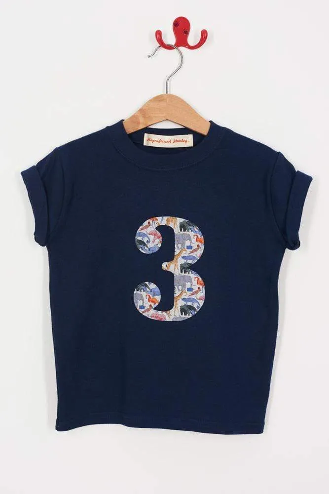 Number Navy T-Shirt in Queue for the Zoo Liberty Print