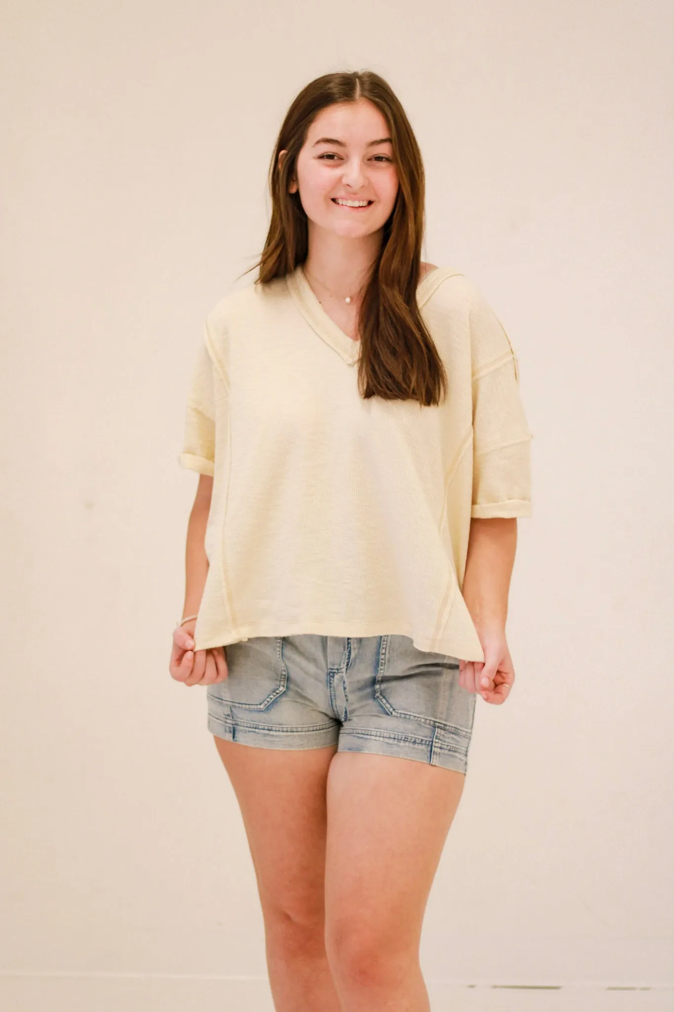 On the Edge Ribbed Top in Cream