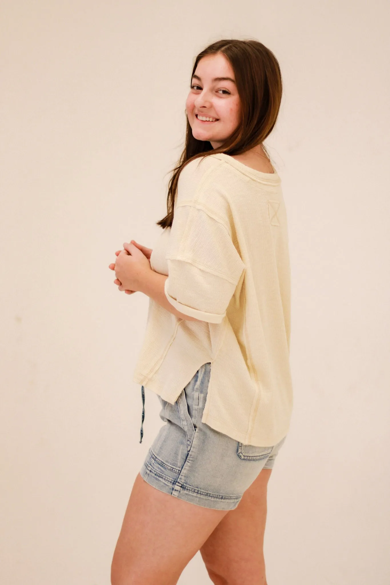 On the Edge Ribbed Top in Cream