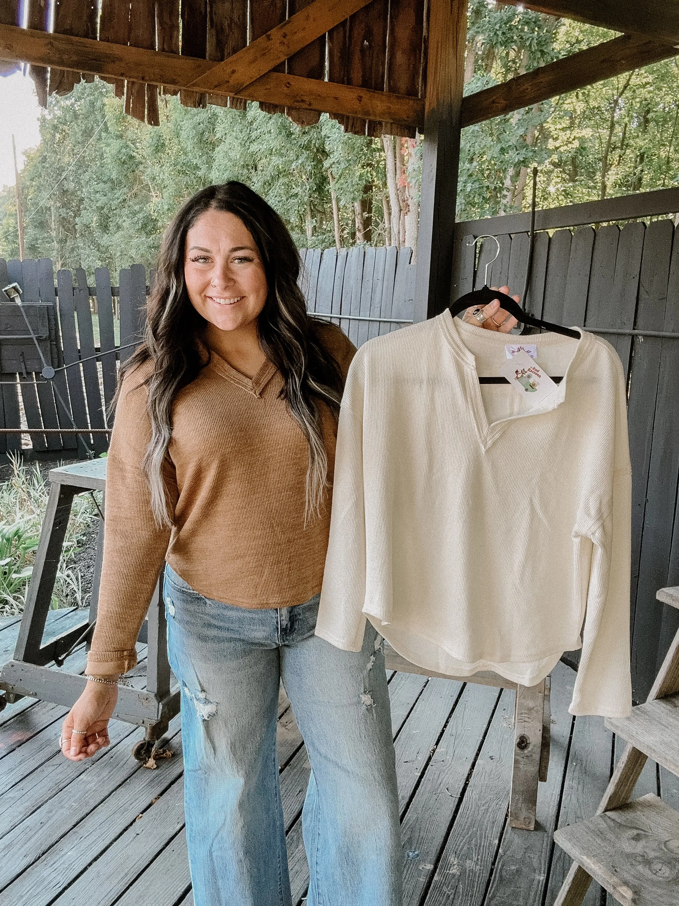 Oversize Rib Dolman Notch Neck L/S