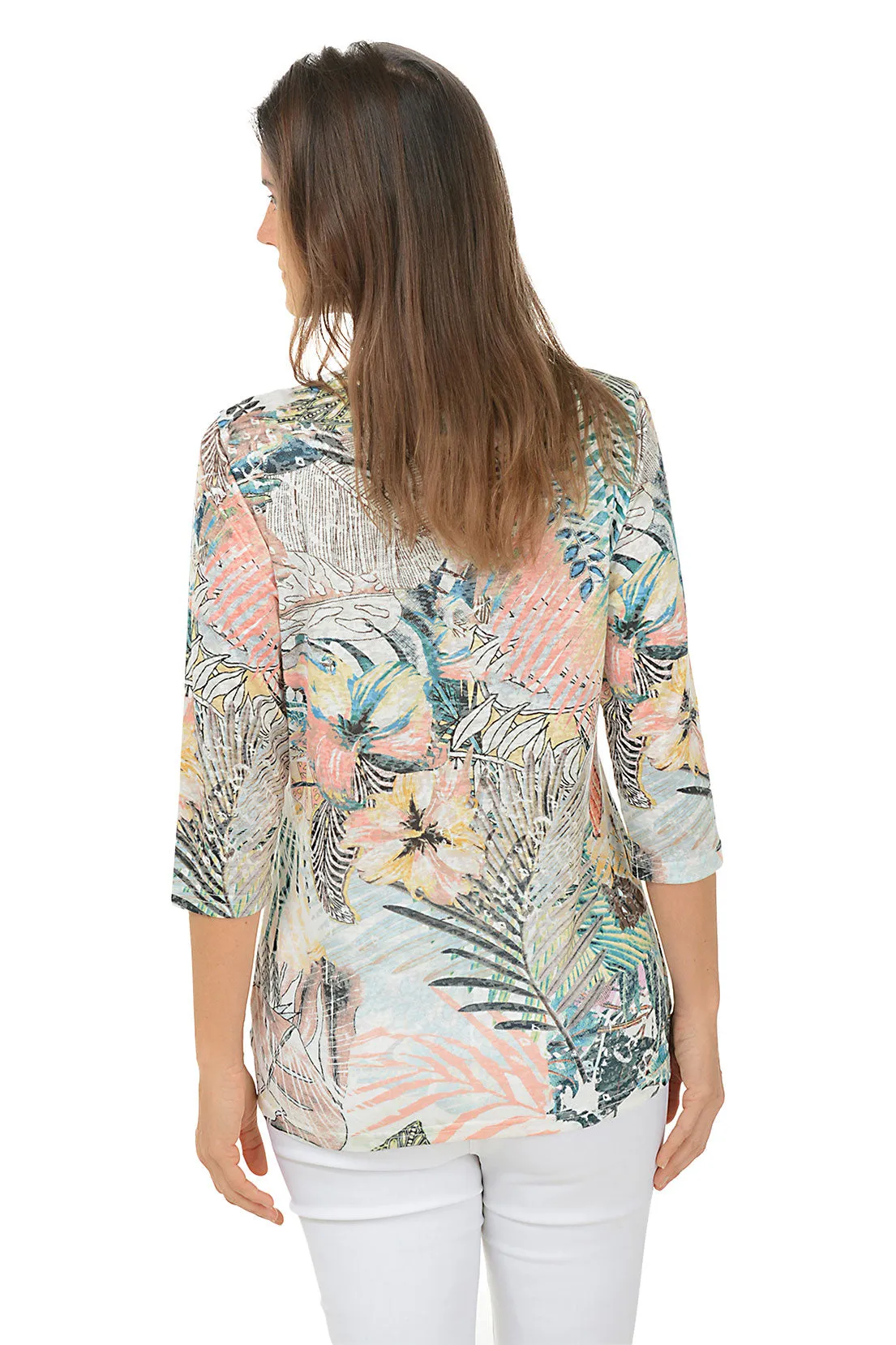 Palm Frond Jeweled Knit Top