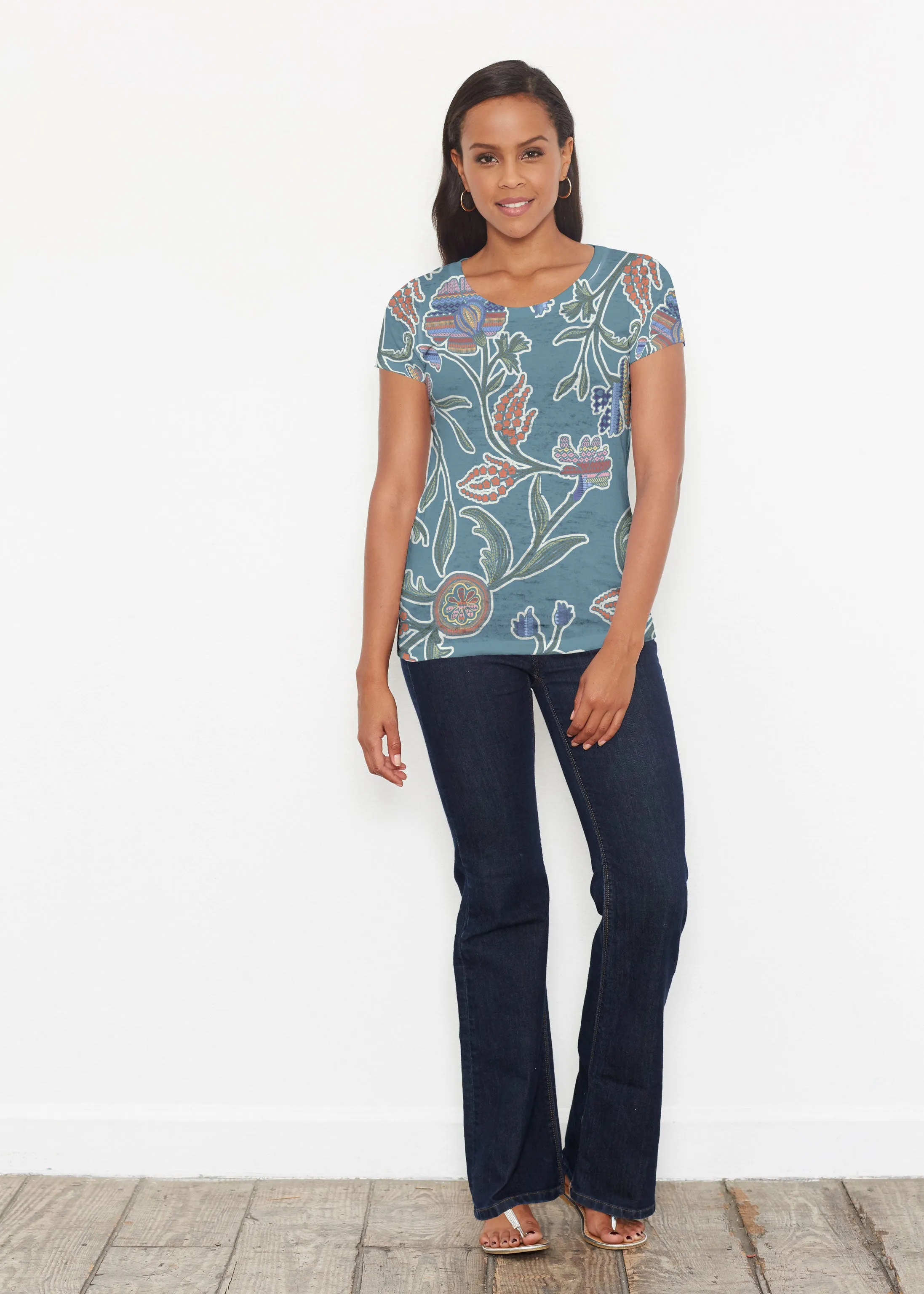 Patterns At Play Blue (7827) ~ Signature Short Sleeve Scoop Shirt