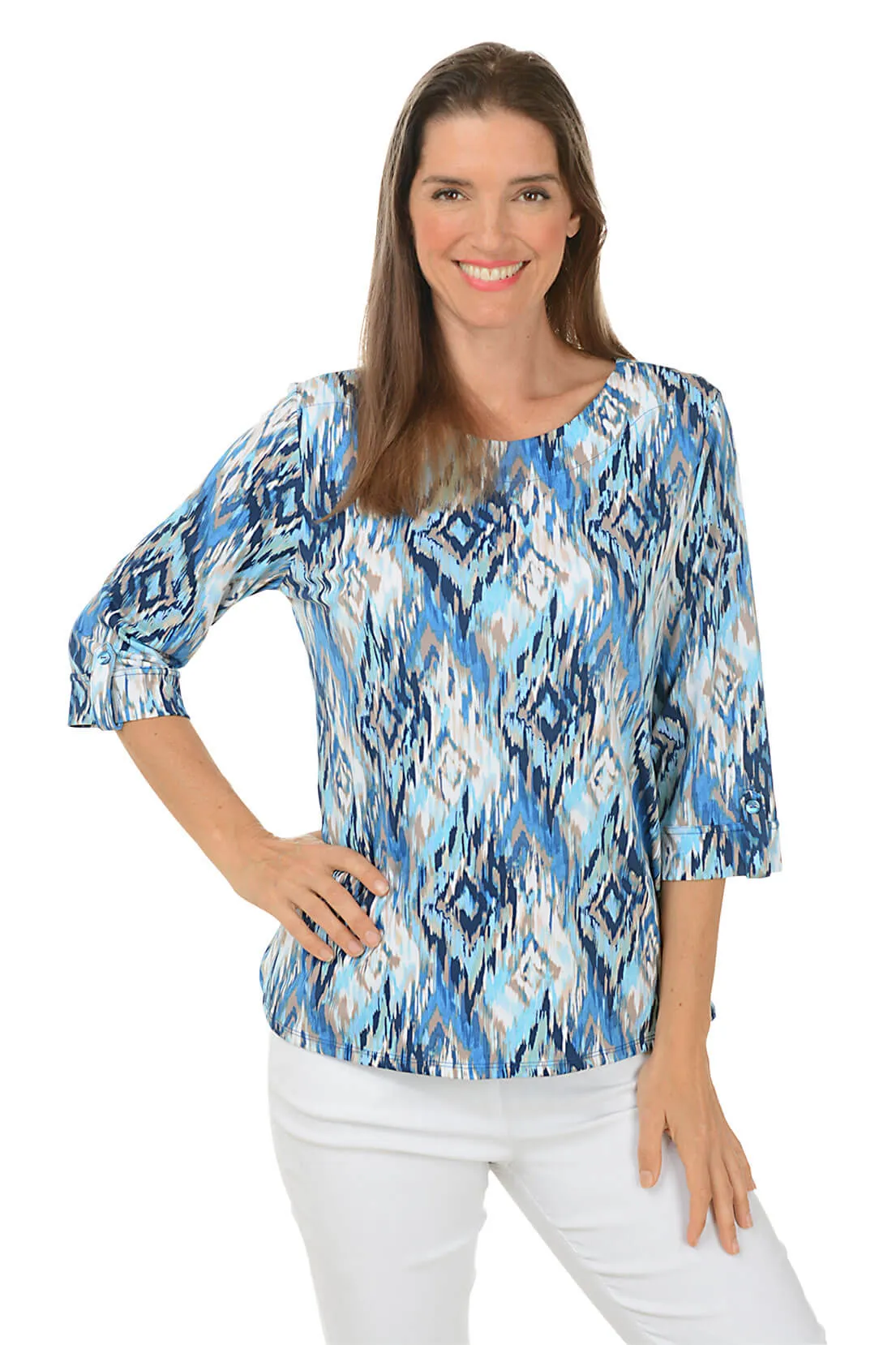 Petite Diamonds Button Cuff Knit Top