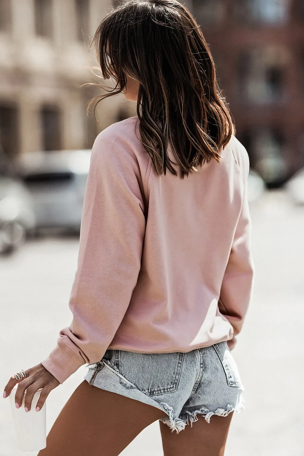 Pink Heart Glitter Graphic Raglan Pullover Sweatshirt