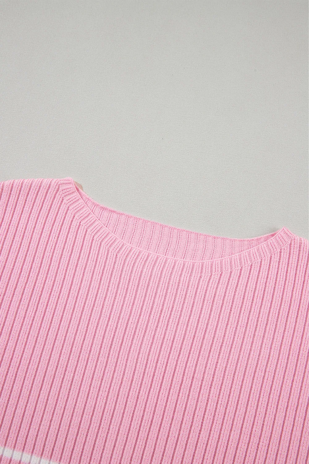 Pink Stripe Ribbed Loose Plus T Shirt