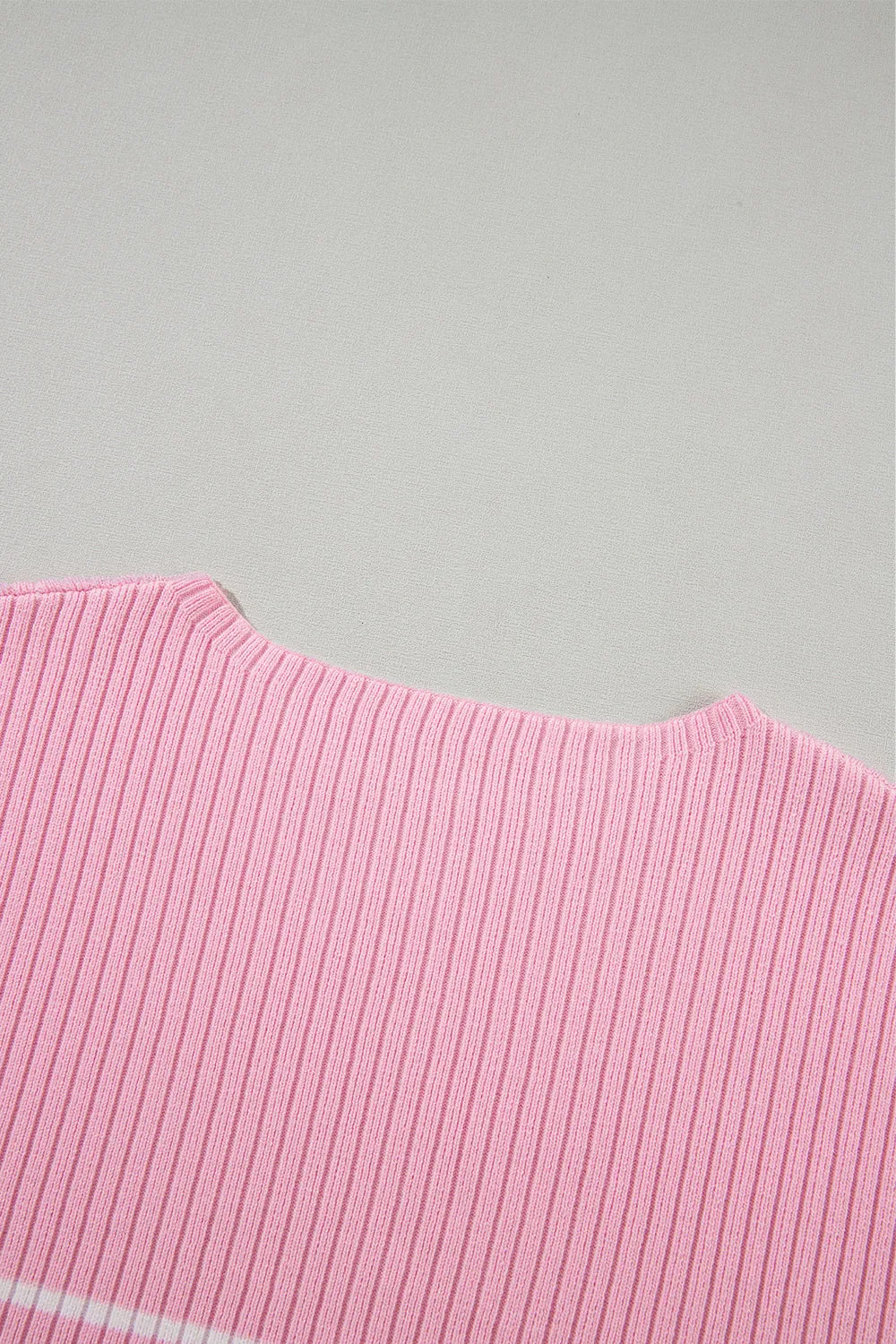 Pink Stripe Ribbed Loose Plus T Shirt