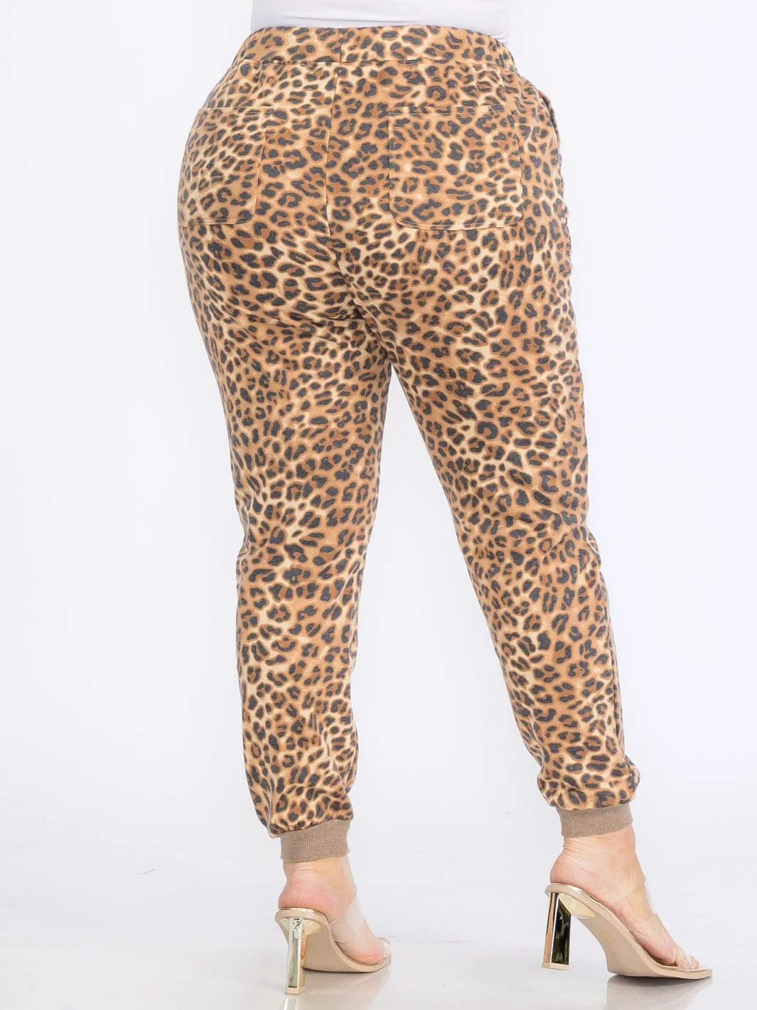 PLUS SIZE ELASTIC WAIST FRONT POCKETS ANIMAL PRINT JOGGER PANTS