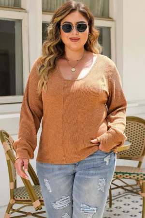 Plus Size Ribbed Scoop Neck Long Sleeve Top