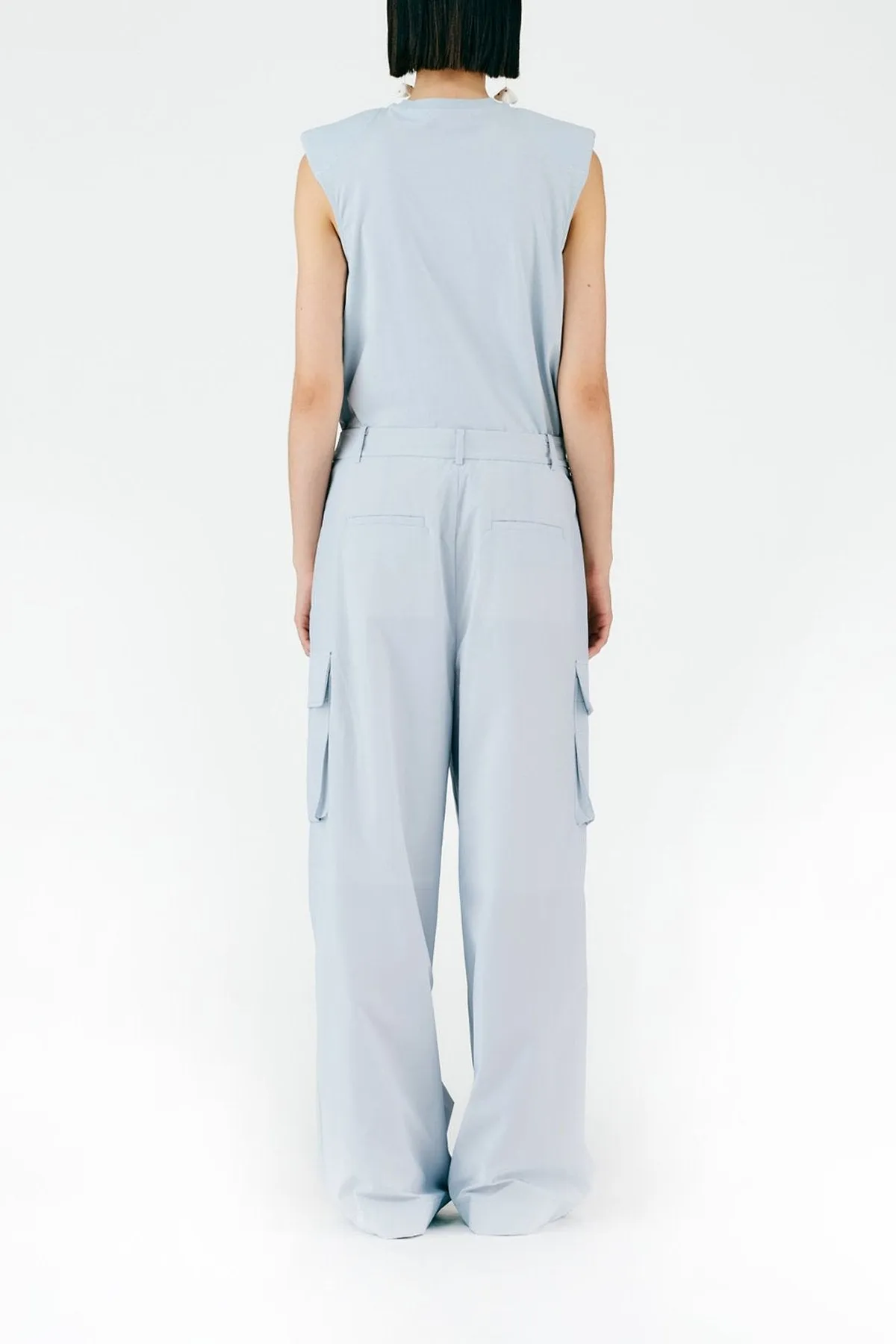 Powder Nylon Pleated Cargo Stella Pant in Blue Grey
