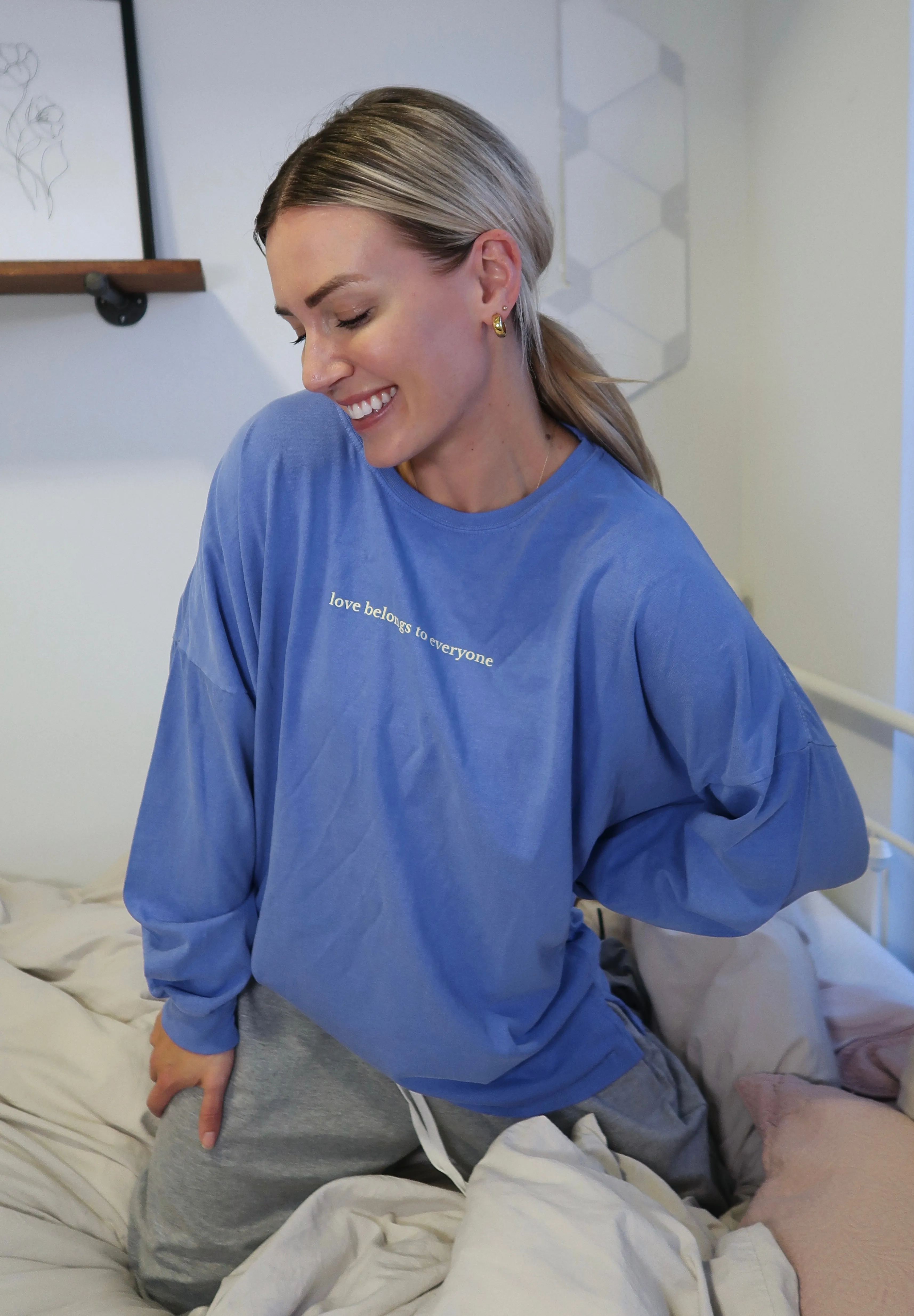 "LOVE BELONGS" OVERSIZED LONG SLEEVE (Ocean Blue)