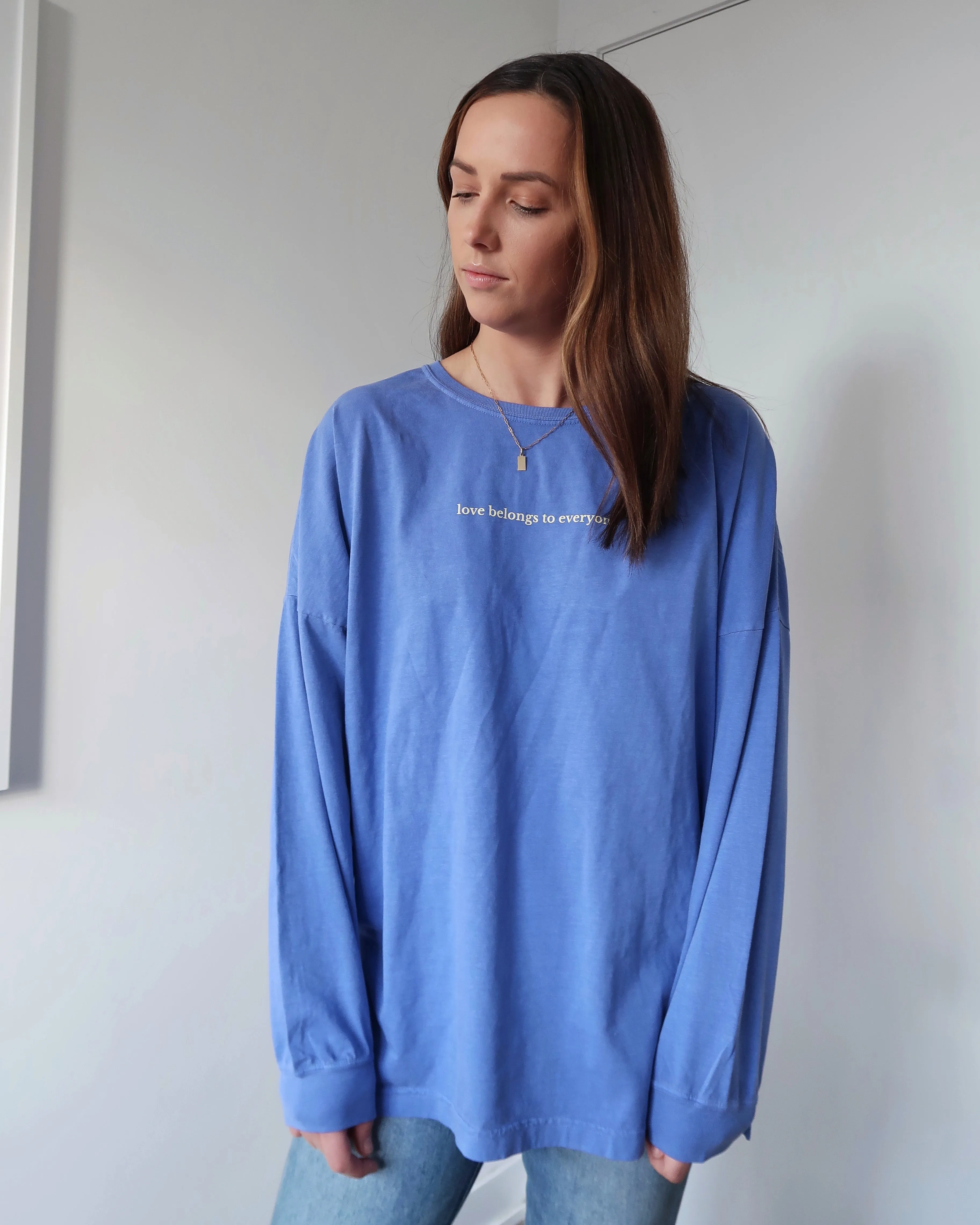 "LOVE BELONGS" OVERSIZED LONG SLEEVE (Ocean Blue)