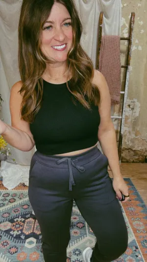 Racerback Ribbed Crop Tank in Black