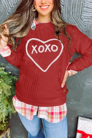 Racing Red Valentines Heart XOXO Graphic Textured Sweatshirt