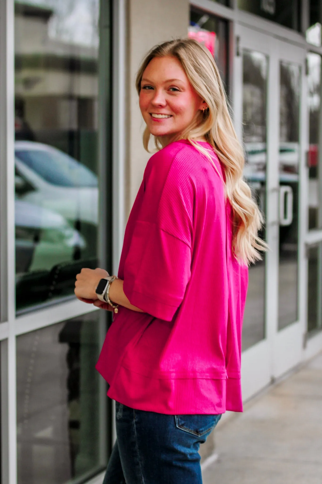 Ready for Spring Ribbed Top in Magenta